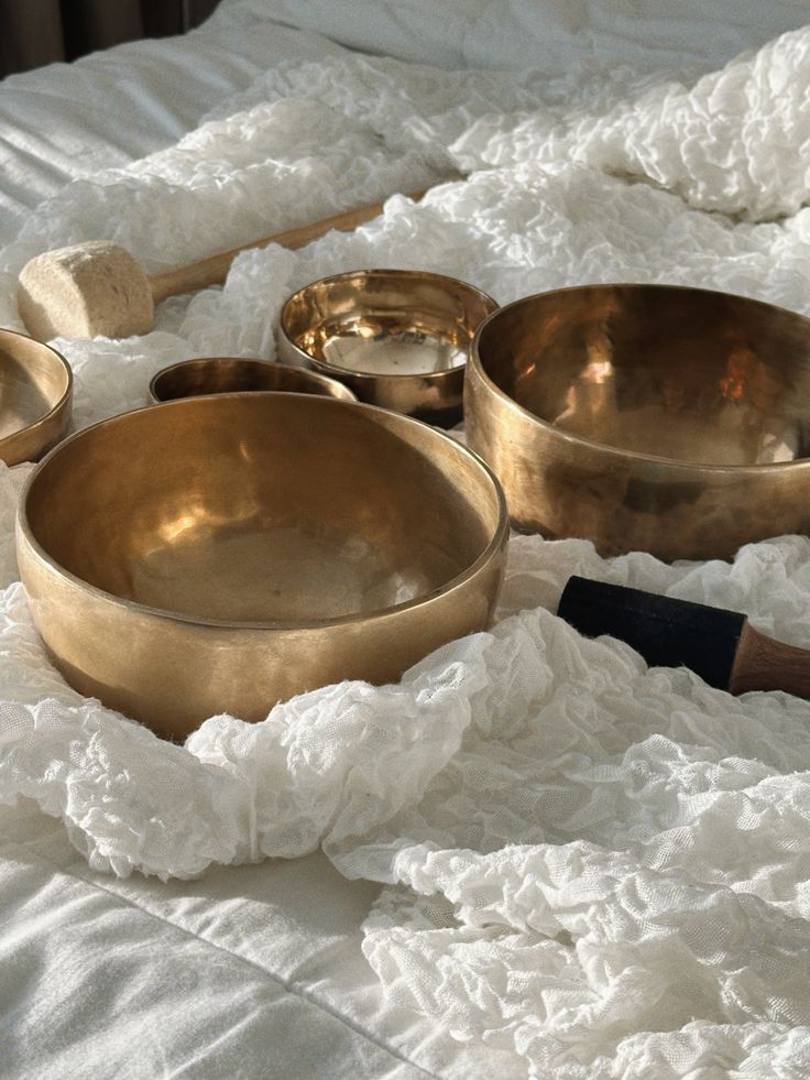 Sound healing ceremony with crystal bowls